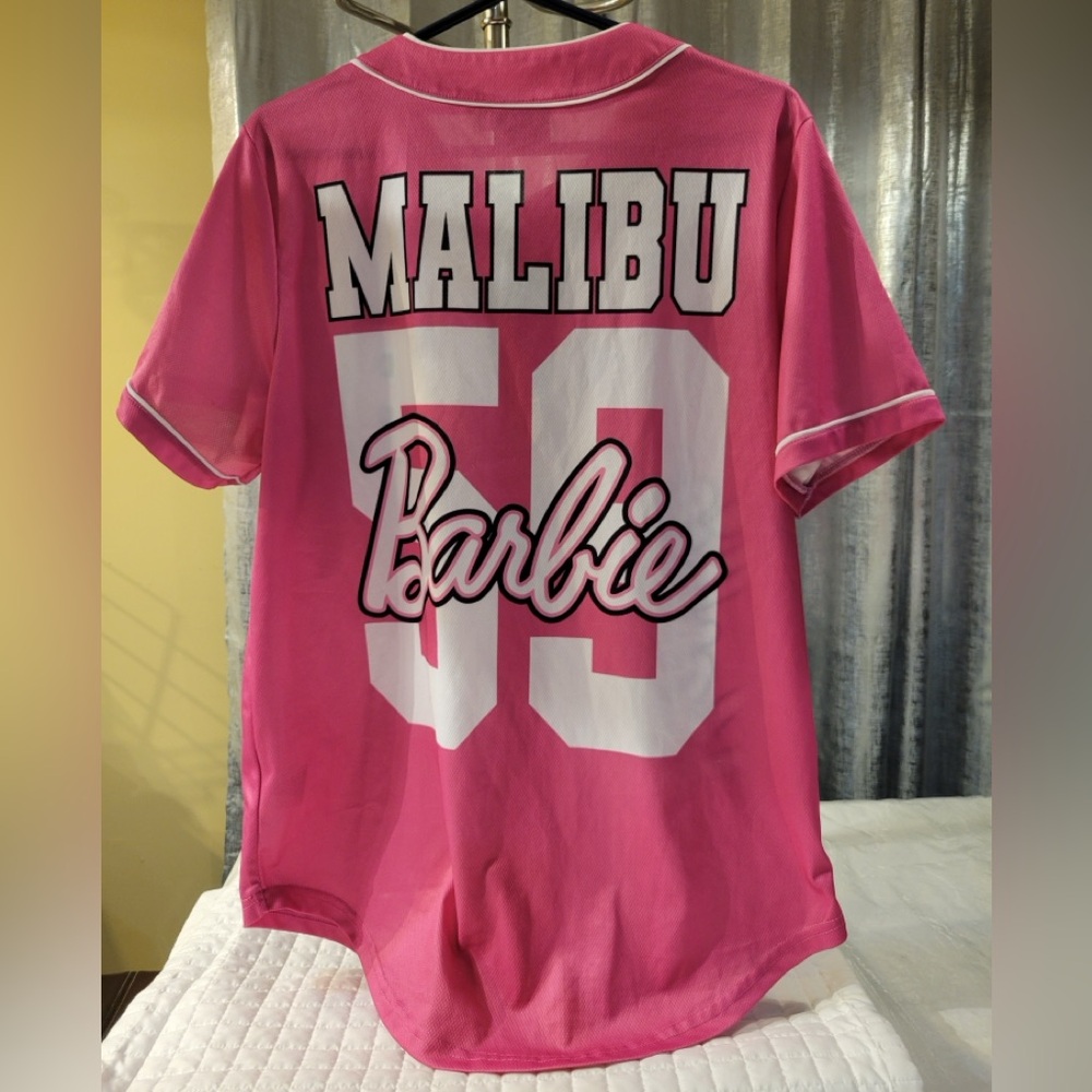 Malibu Barbie 59 Hot Pink Baseball Jersey Barbiecore Feminine Sporty Athletic - Picture 4 of 6